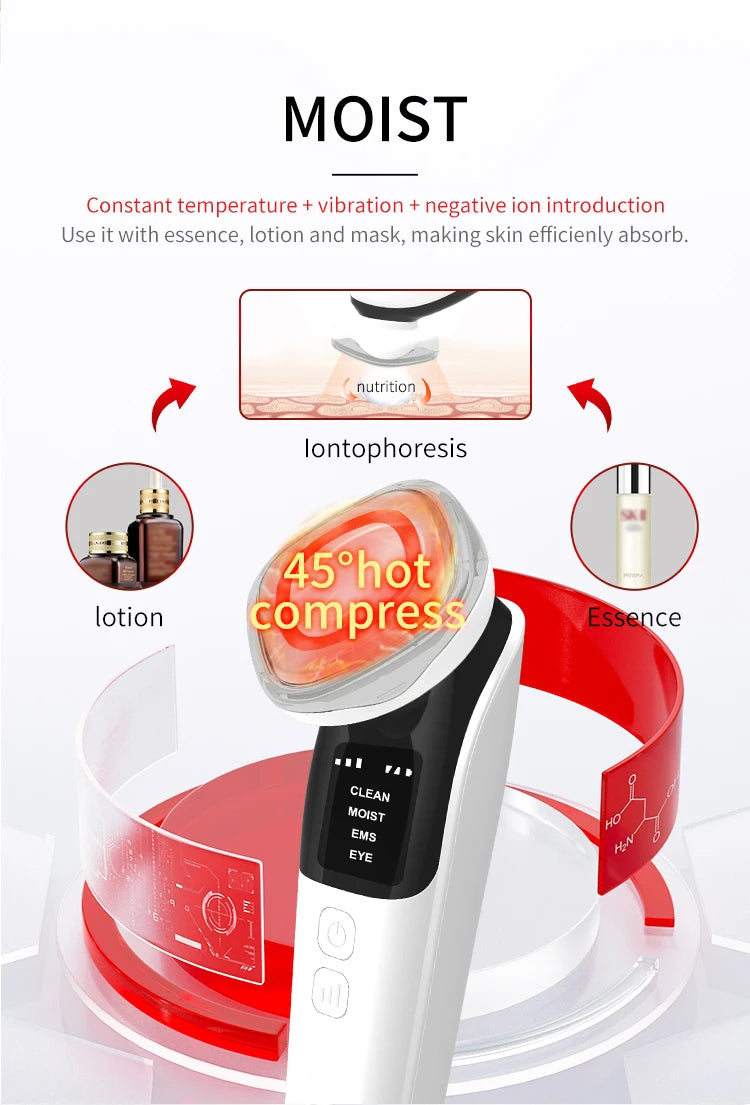 4 in 1 Microcurrent Facial Massager LED Photon Anti Aging Face Eye and Neck Skin Care Tool EMS Face Toning Face Lift Device