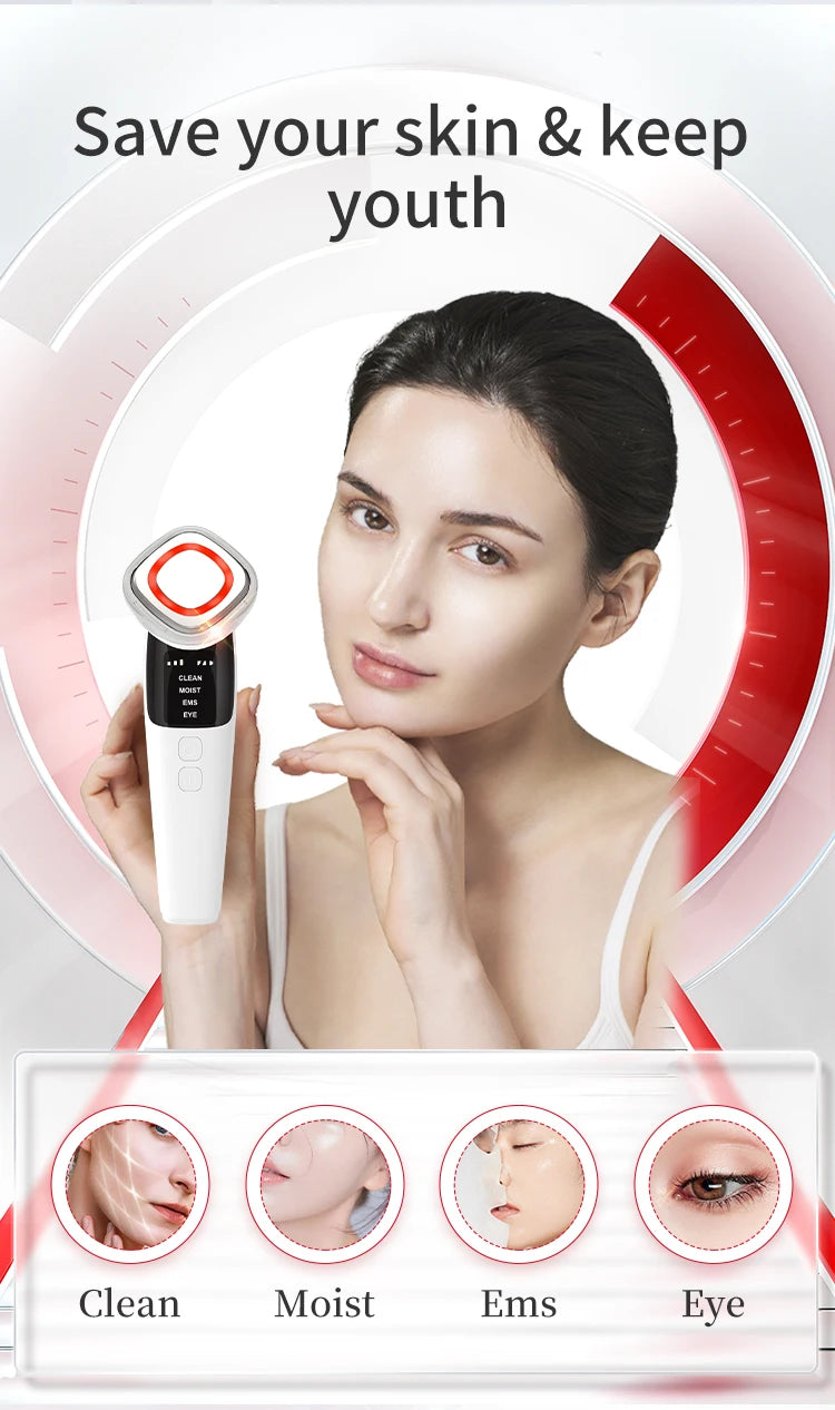 4 in 1 Microcurrent Facial Massager LED Photon Anti Aging Face Eye and Neck Skin Care Tool EMS Face Toning Face Lift Device
