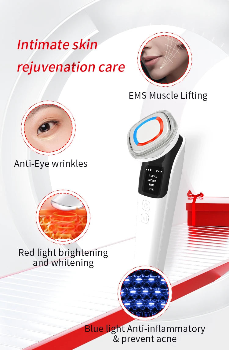 4 in 1 Microcurrent Facial Massager LED Photon Anti Aging Face Eye and Neck Skin Care Tool EMS Face Toning Face Lift Device